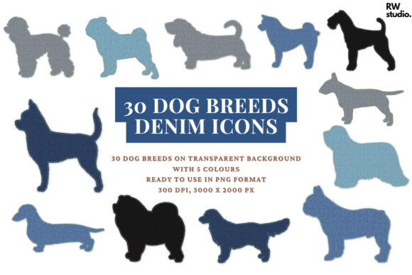 30 Dog Breeds Denim Graphic: A Creative Asset for Animal Art