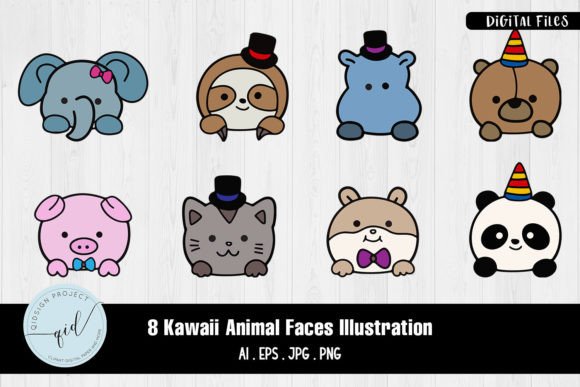 8 Kawaii Animal Faces Illustration: Cute & Versatile Clipart