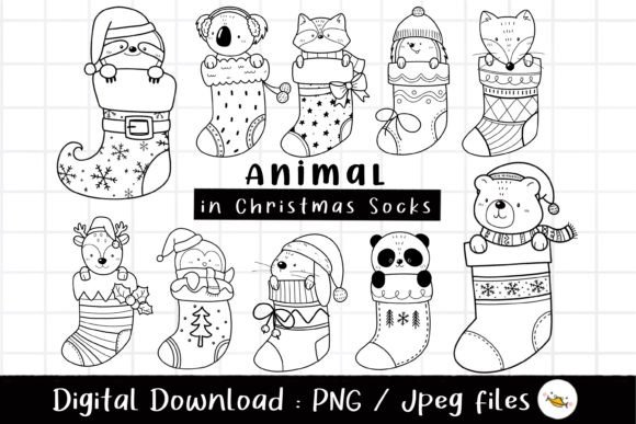 Animal in the Sock Clipart: Charming Holiday Graphics