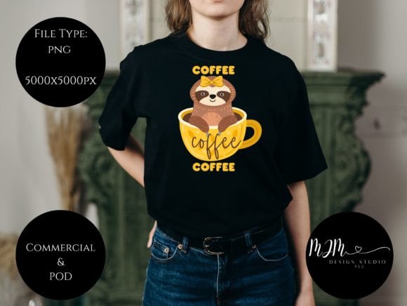 Sloth Coffee Animal Sublimation Graphic