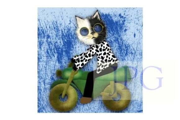 Unleash Feline Cool: Cat Print Animal Motorcycle Meow Art