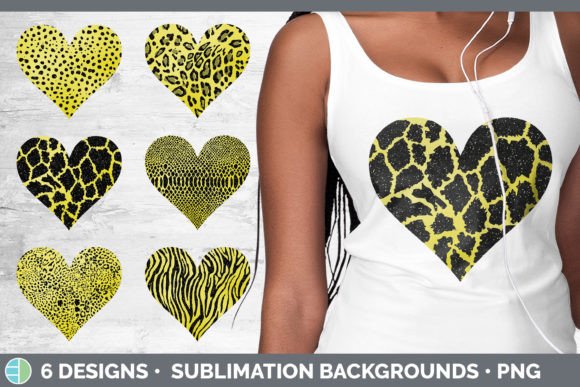 Yellow Animal Print Hearts Clipart: Bold Sublimation Graphics